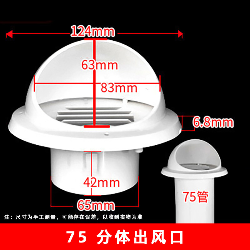 PVC integrado salida de aire dividida tapa de lluvia tapa de tubo de ventilación esférica tapa transpirable 180 especificación completa al por mayor