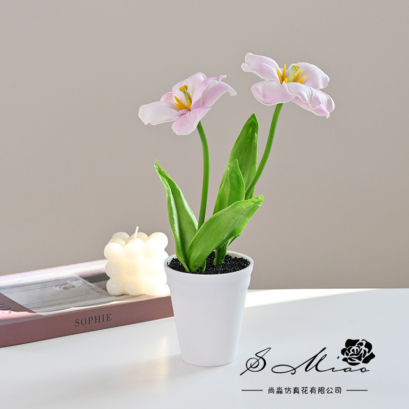 Simulación de flores dos extremos de tulipas PU bonsai decoración creativa fábrica de decoración directa para plantas verdes artificiales falsas macetas de simulación image 4