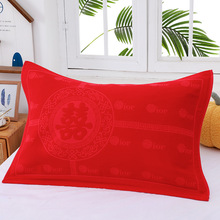建斌纯棉纱布大红婚庆枕巾新中式高档柔软陪嫁枕头巾一对装