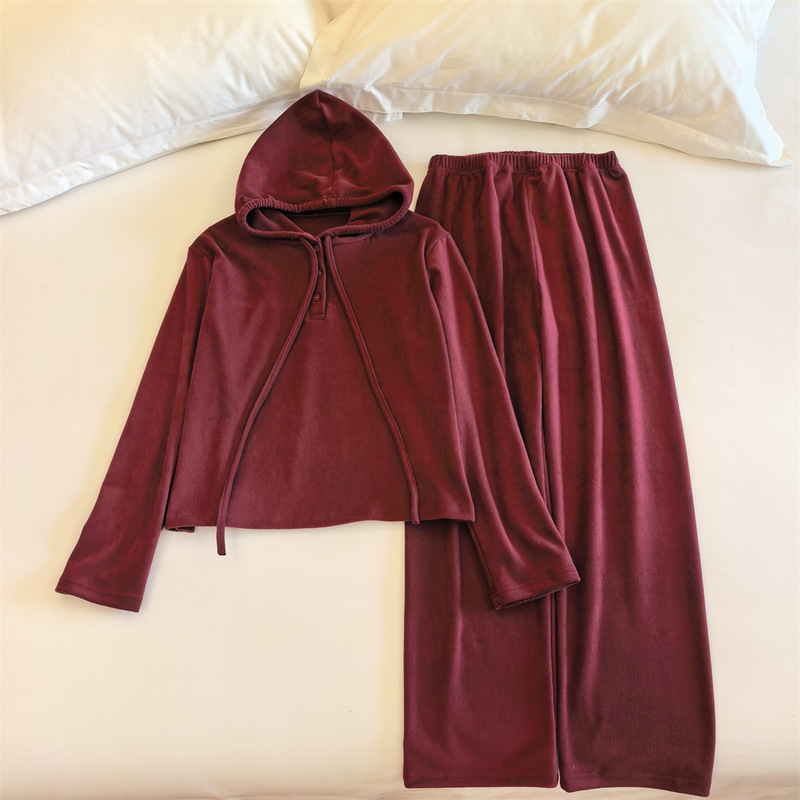 Polar Fleece Pajamas for Women in Spring, Autumn and Winter, Hooded Long-Sleeved Fleece-Lined, Warm and High-End, Can Be Worn Outside, Two-Piece Home Clothes Set Polar Fleece Pajamas for Women in Spring, Autumn and Winter, Hooded Long-Sleeved Fleece-Lined, Warm and High-End, Can Be Worn Outside, Two-Piece Home Clothes Set