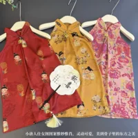 Платье Cheongsam в китайском стиле для летних девочек, платье Cheongsam с бретелькой на шее, классическое платье, новый китайский шелковый и атласный костюм Tang.