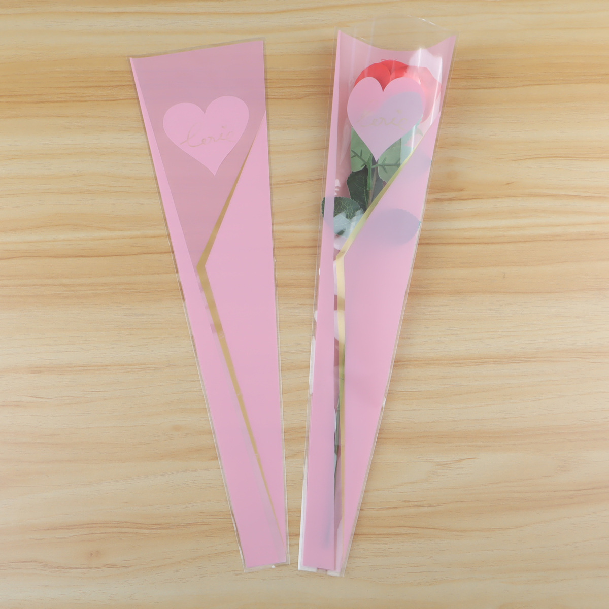 Bolsa de Plástico OPP para Ramo de Flores con Diseño de Corona y Rosa Individual para el Día de San Valentín, Venta al por Mayor