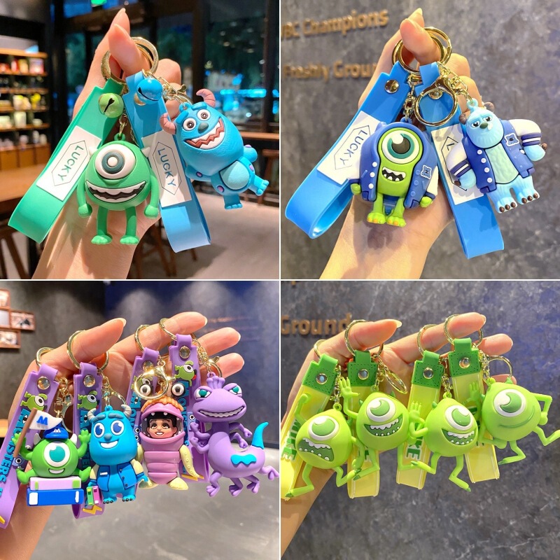 Monster University Big Eye keychain single eye cartoon blue fur monster bag car key pendant couple ornaments