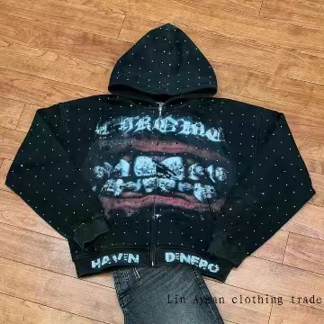 Ropa para hombre, primavera, nueva chaqueta de marca de moda urbana americana, sudadera unisex con cremallera y estampado digital_voghion.com