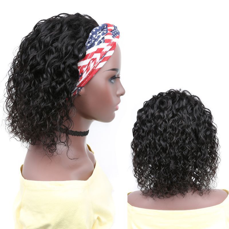 ウォーターボブヘッドバンド人毛ウィッグヨーロッパとアメリカのかつら人毛アイスシルクヘアバンドヘッドギア|undefined
