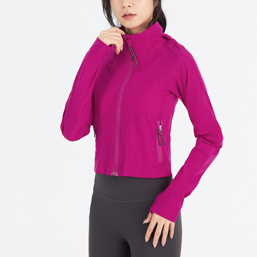 lulu yoga clothes stre*ch sun protection windproof outdoor waist-in slimming breathable sports hooded jacket for women 