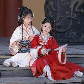 汉服女童战国袍春秋款2024新款儿童中国风套装女童中秋古装直裾袍