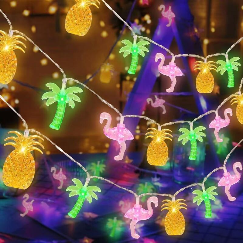 Flamingo Pineapple Coconut Tree Decorative Lights Summer Tropical Beach Hawaii Decorative String Lights Kidsren's Room Decoration