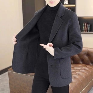 2024 Woolen Outwear Men's Suit Autumn and Winter New Suit Stand Collar Short Woolen Thick Outwear Business Casual Trend