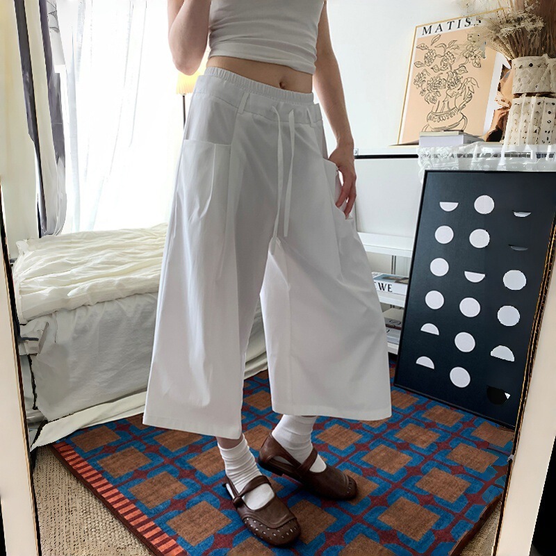 Korean Style Lazy White Cropped Pants Casual Wide-Leg Pants for Women 2026 Summer Thin High-Waisted Petite Loose Fit Eight-Point Length Korean Style Lazy White Cropped Pants Casual Wide-Leg Pants for Women 2026 Summer Thin High-Waisted Petite Loose Fit Eight-Point Length