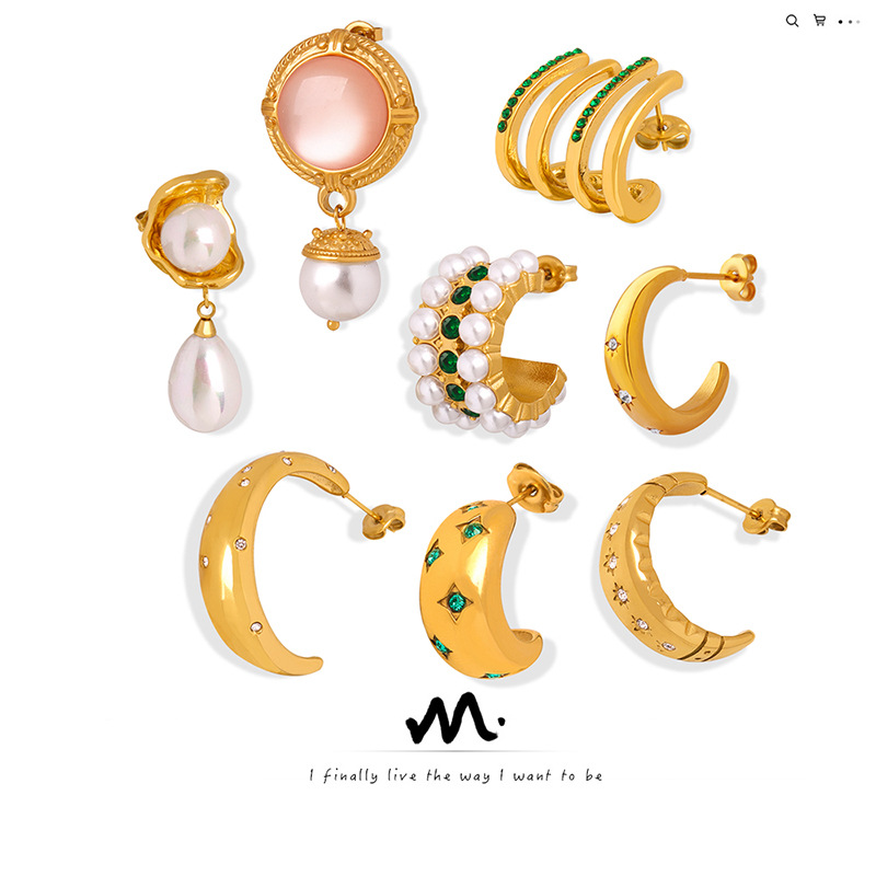 Summer fashionable elegant geometric design stone inlay with zircon