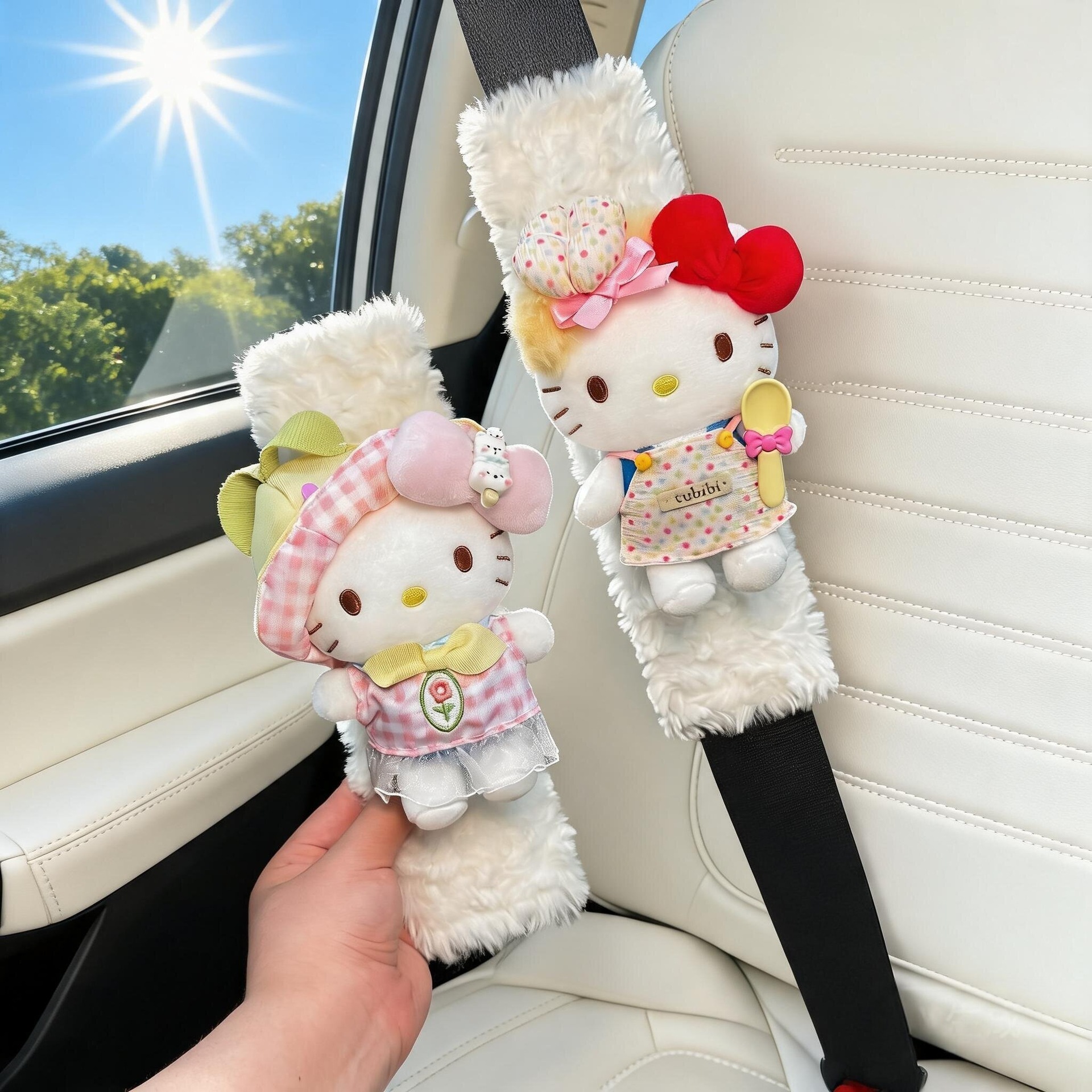 Cute Kitty Car Seatbelt Shoulder Pads, Car Interior Seatbelt Decoration, Anti-Wear Clothing, Couple Set for Women
