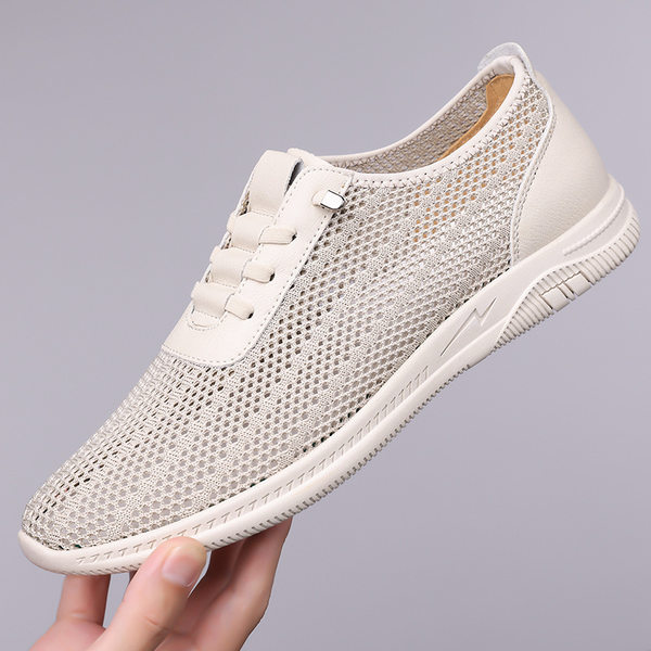 Giày sandal nam lưới thoáng khí đế mềm chống trượt kiểu lỗ, đế bằng — Màu be, màu đen
