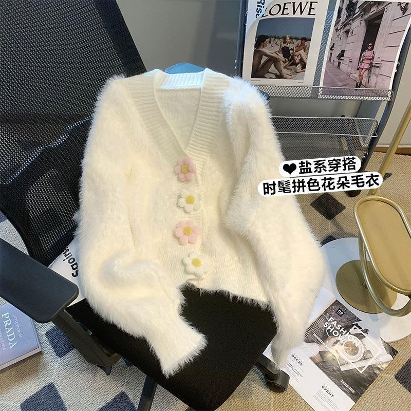 Otoño e invierno de terciopelo de visón estilo Chanel abrigo elegante popular adelgazamiento superior de moda de estilo occidental de punto cardigan exterior de las mujeres
