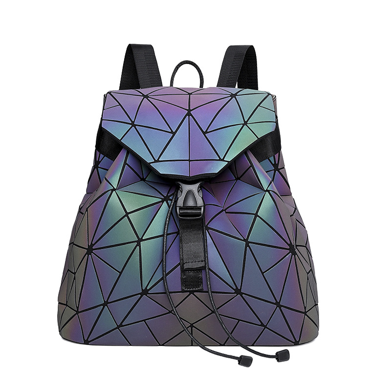 Dreiteiliger leuchtender, faltbarer, reflektierender geometrischer Rucksack mit Diamantgitter, bunt_voghion.com