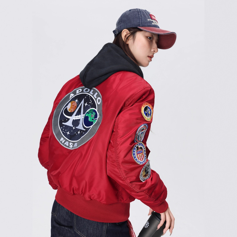 Winter Men's Embroidered Cuffed Sleeves Nasa American Aerospace Flight Jacket Men's Loose Apollo Short Jacket