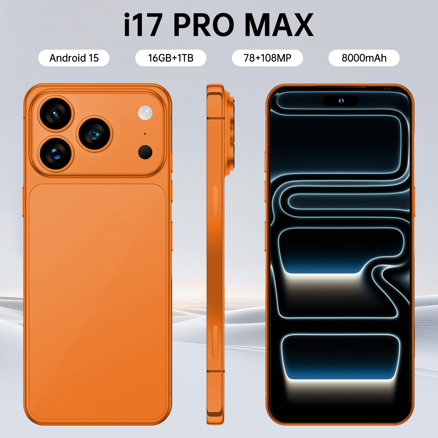 Ventas transfronterizas calientes de teléfonos inteligentes i17 ProMax 7.3 pulgadas fuente de teléfonos móviles de pantalla grande