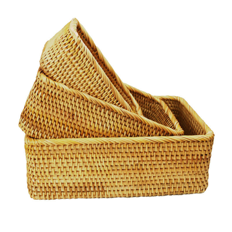 Cesta de almacenamiento de ratán vietnamita puramente hecha a mano para sala de estar, dormitorio, cosméticos, organización de escritorio, caja de almacenamiento de aperitivos y artículos diversos