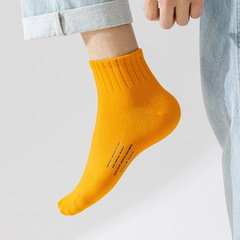 襪子男春夏薄款棉襪日系純色簡約燙印男襪吸汗透氣防滑運動襪