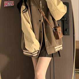 慵懒风美式初秋季vintage棒球服外套女款学院风夹克小众百搭上衣