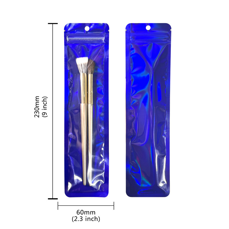 Bolso sellado de tira larga con orificio colgante, bolsa sellada hermética de yin y yang translúcida con láser grueso, cable de datos de joyería, bolsa de embalaje de cepillo de maquillaje