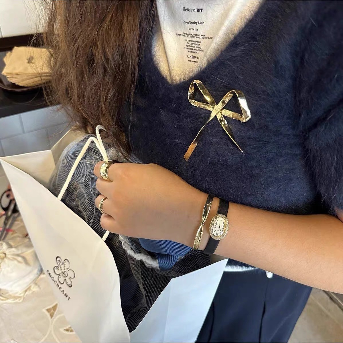 Korean Blogger's Same Style Ribbon Bow Brooch Autumn and Winter Handmade Bow Metal Decorative Pin Gold and Silver