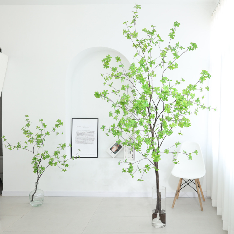 Japanese Hanging Clock Simulated Green Plant Multi-Petal Tree Forest Style Home Hotel Indoor Landscaping Decoration Potted Fake Hanging Clock Branch