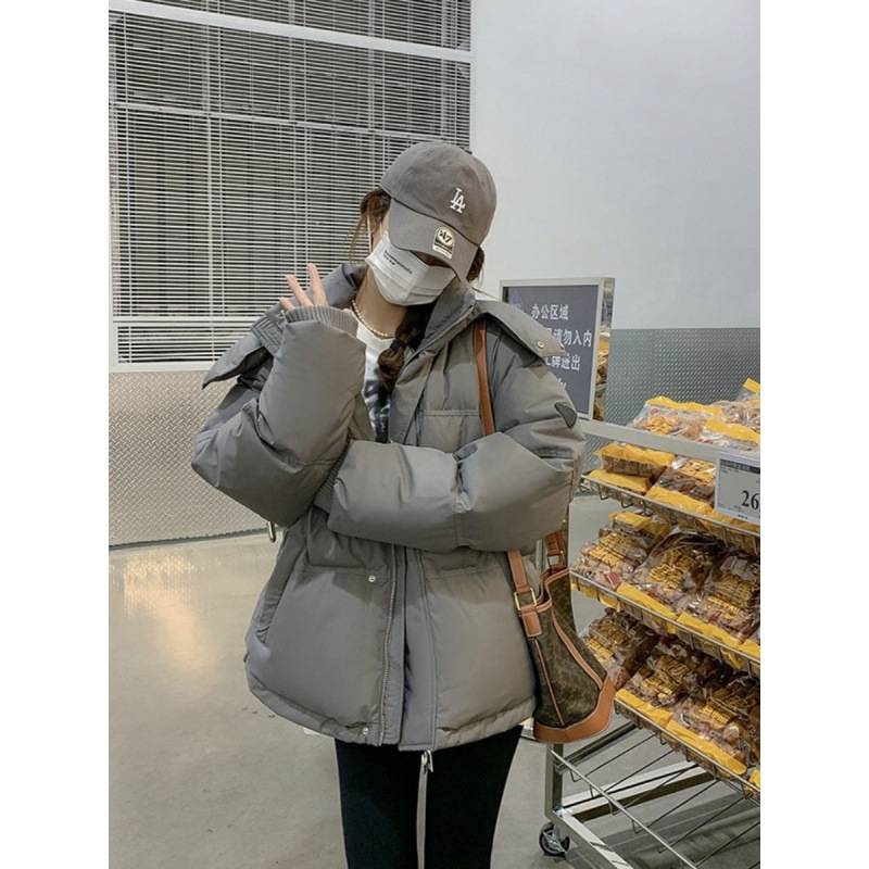 年新款韩系灰色爱心棉服女短款情侣羽绒棉服面包服外套冬