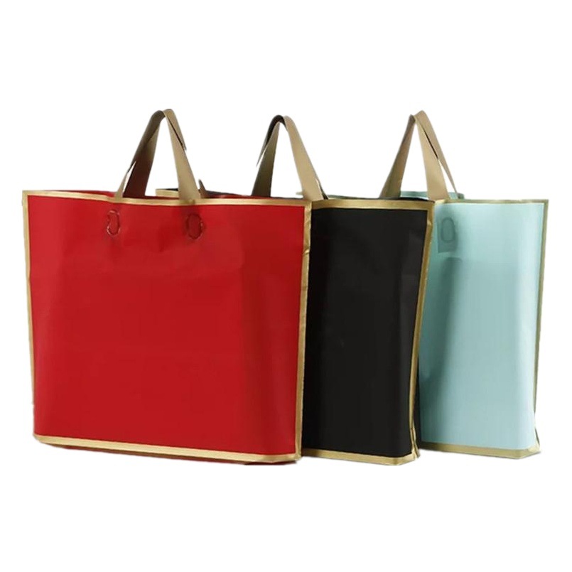Espesado esmerilado EVA borde dorado embalaje portátil bolsa de plástico cosméticos regalo personalizado bolsa de ropa de compras envío gratuito
