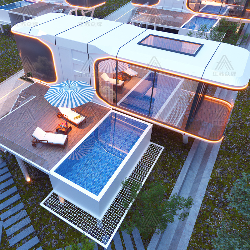 Cabina espacial Habitación móvil B & B Hotel al aire libre escénico Habitación de cielo estrellado Almacén de Apple Red Container Sunshine Room