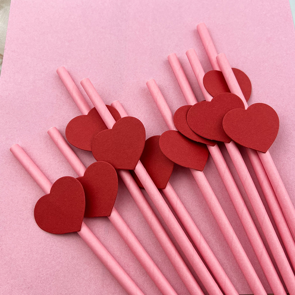 Internet celebridad paja Día de San Valentín tarjeta en forma de corazón desechable degradable papel postre leche té decoración paja