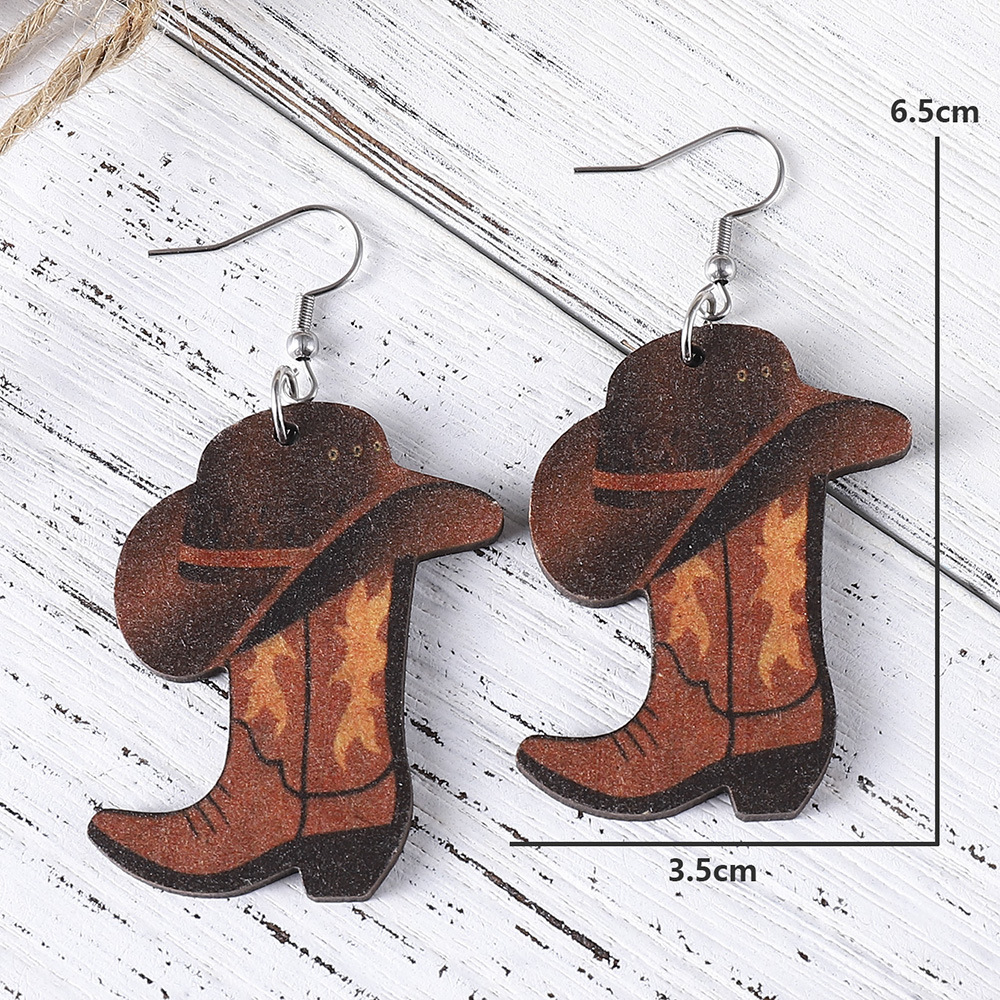 Daily Occasion Wood Material Simple Style Boots Wood Patchwork Women's Drop Earrings