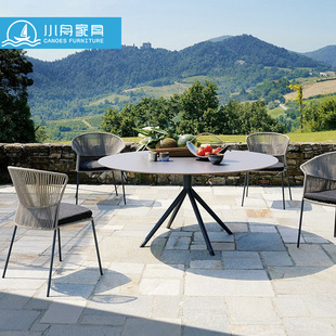 Outdoor Tables and Chairs, Terrace, Rooftop, Courtyard, Slate Dining Table, Simple Balcony Rope Weaving, Waterproof and Sunscreen Leisure Chair Combination