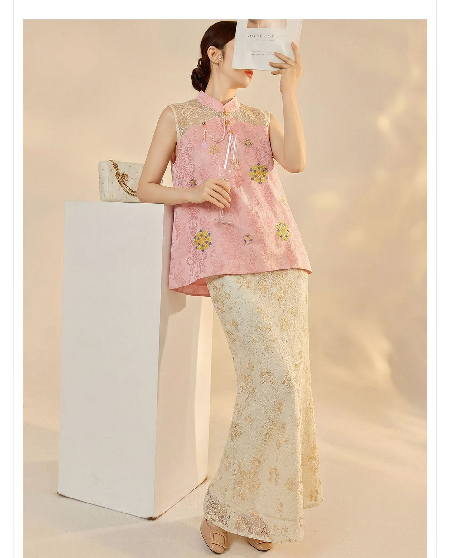 Bộ áo gile ren thêu hoa kết hợp chân váy midi phong cách Tân Trung Quốc mùa hè — bộ đồ, nửa váy, Trang chủ chi tiết 10