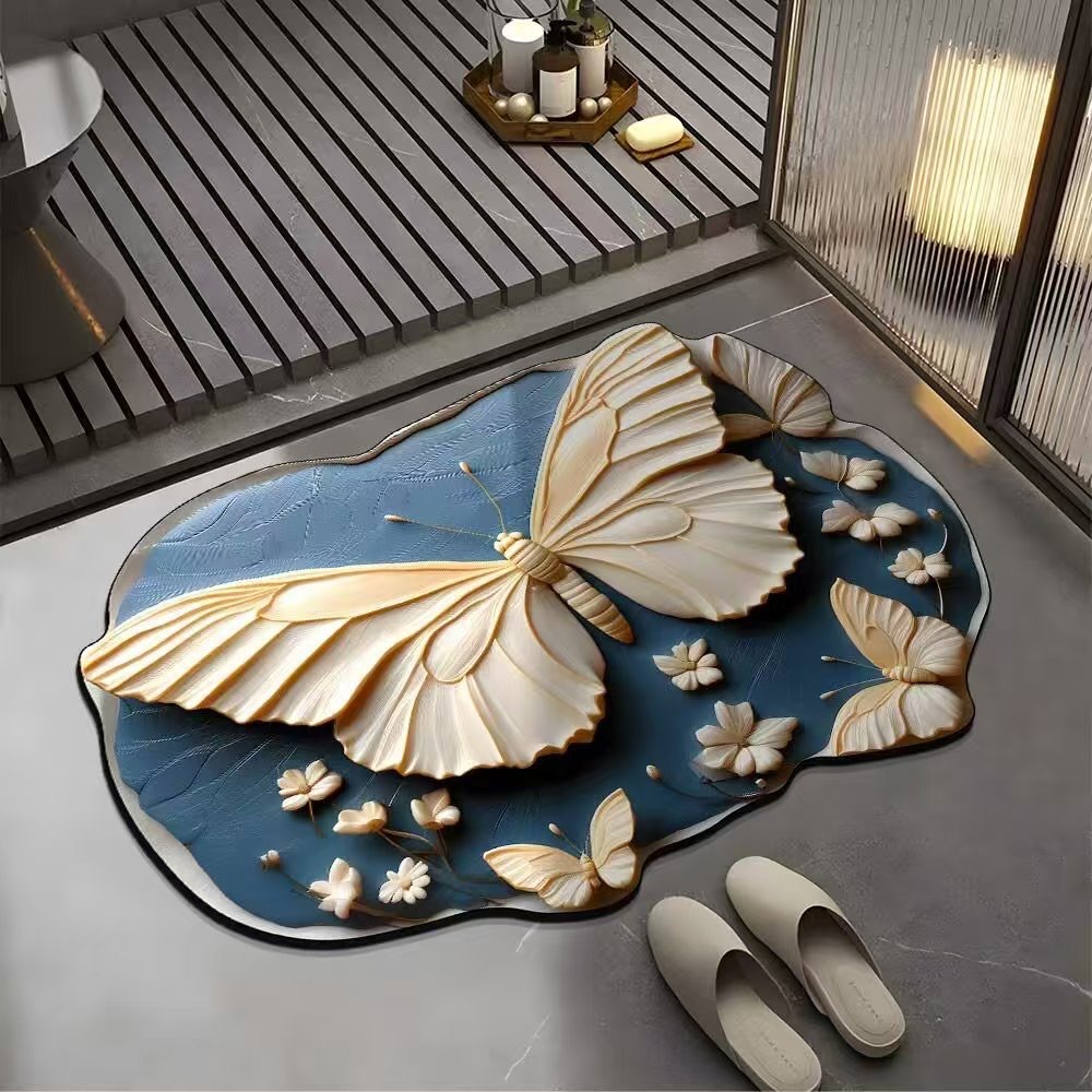 Alfombrilla de cuero absorbente de mariposa de lujo ligero Alfombrilla de baño para el hogar Alfombrilla antideslizante resistente a la suciedad de la cocina con fuerte absorción de agua image 11