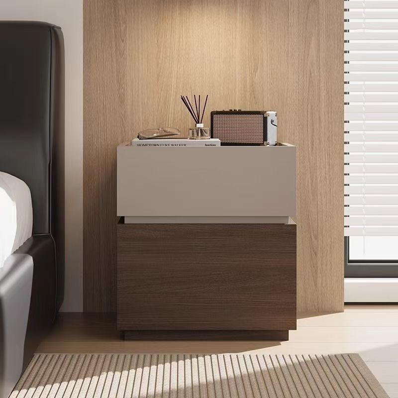 Pure Solid Wood Italian Minimalist Bedside Table Safe Integrated Storage Cabinet Light Luxury High-End Bedside Cabinet with Password Lock