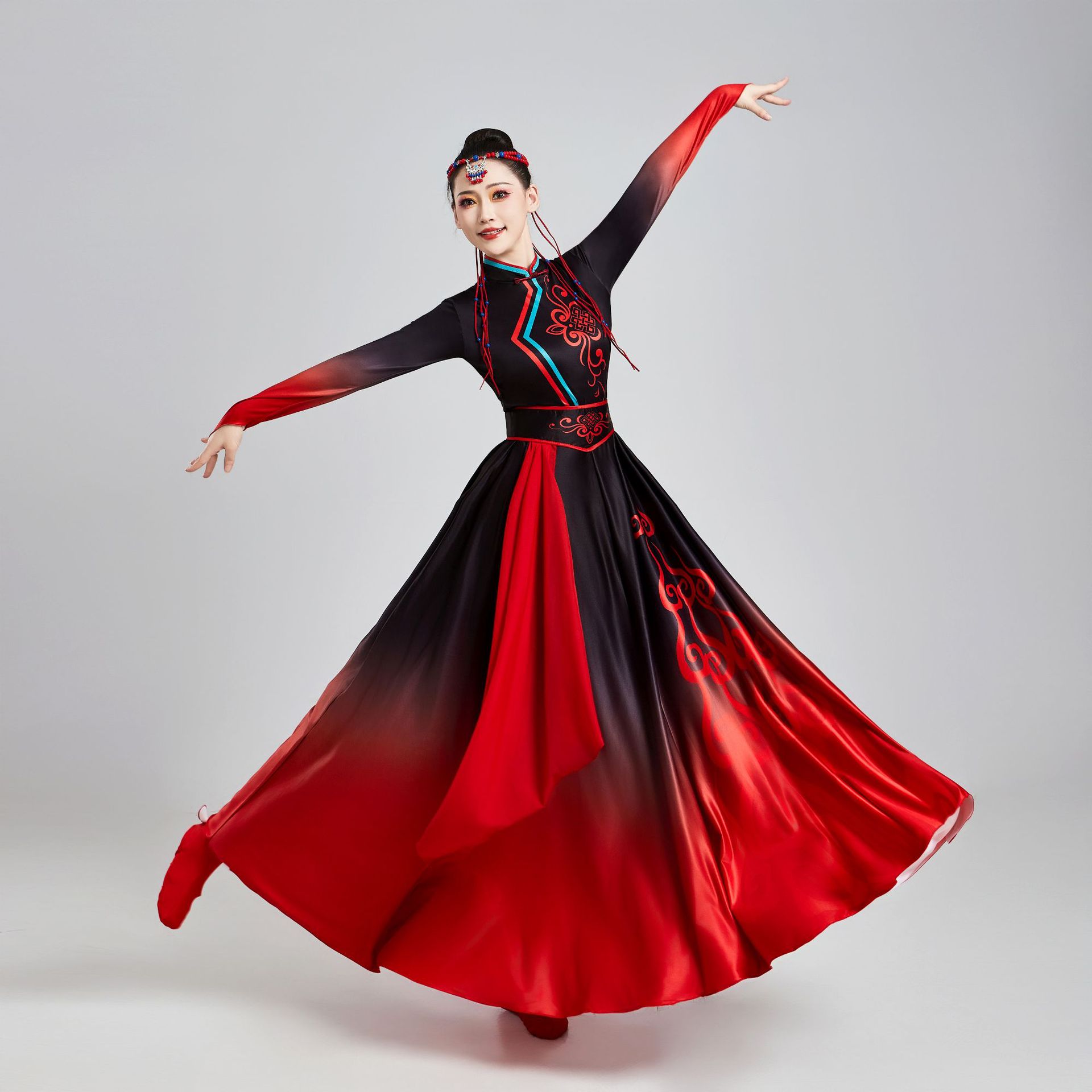 New Mongolian dance costume, performance outfit, women's modern ethnic style, Inner Mongolian grassland dance attire, summer long style.