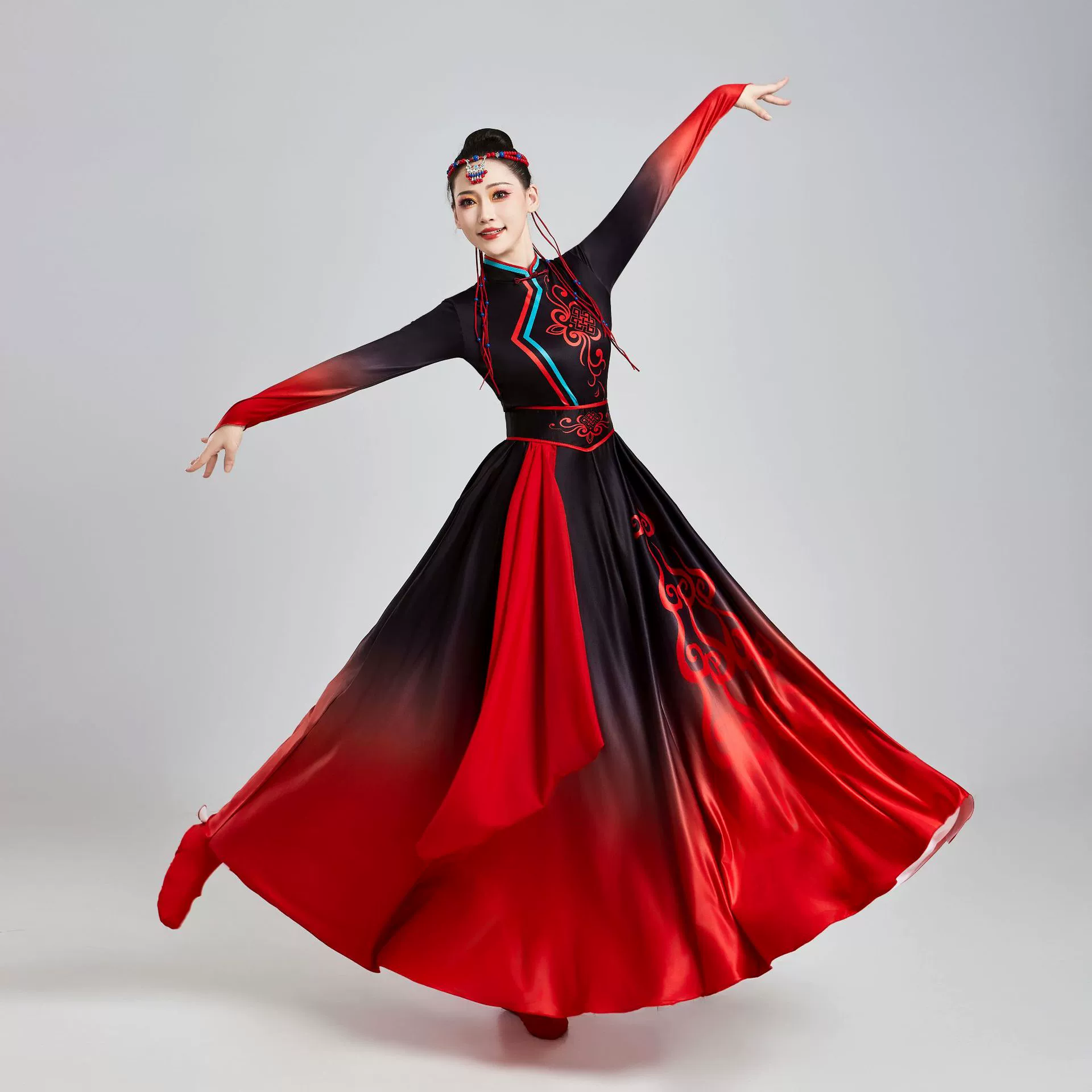 Новый монгольский танцевальный костюм, одежда для выступлений для женщин, современный этнический стиль, танцевальный костюм на пастбищах Внутренней Монголии, летний длинный стиль