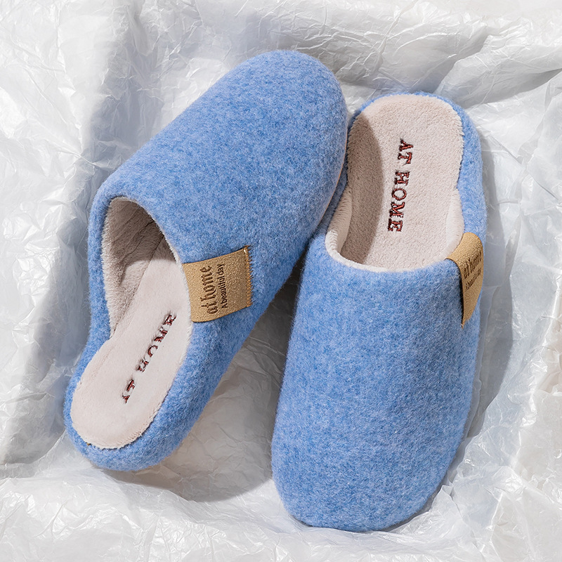 Felt cotton slippers women's autumn and winter home indoor non-slip warm simple plush thick bottom men's couple sweat-absorbent support