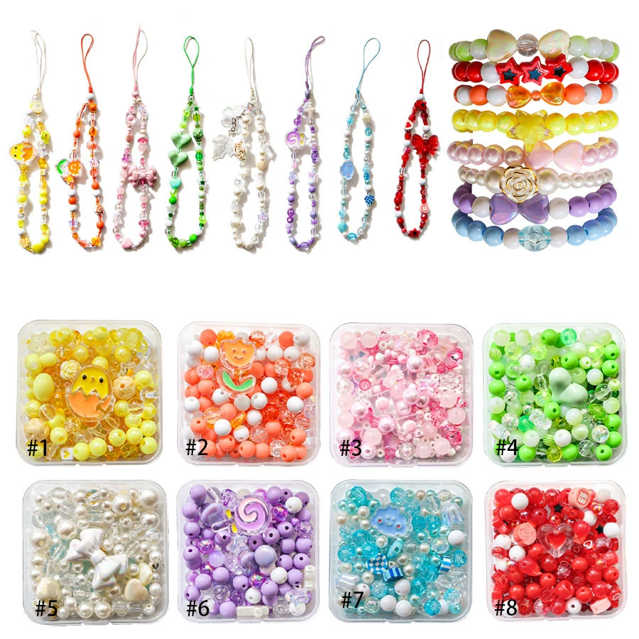 Beaded Bracelet Phone Charm, Mixed Beads Strap, Assorted Colors, 6 cm Pendant