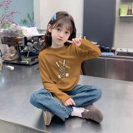 俏妮卡 秋季女童t恤2025新款儿童上衣德绒打底衫女宝宝半高领衣服