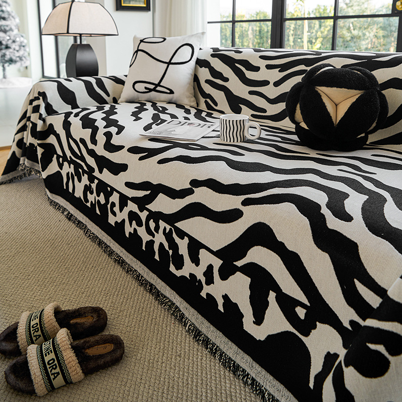 Zebra toalla de sofá anti-cat arañazo sala de estar línea recta combinación de arena libera polvo cuatro estaciones cubierta de sofá general lujoso ligero
