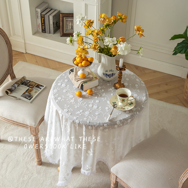 White Lace Tablecloth French Romantic Wedding Dessert Table Decoration Cloth Home Coffee Table Cloth Round Tablecloth Tablecloth Cover