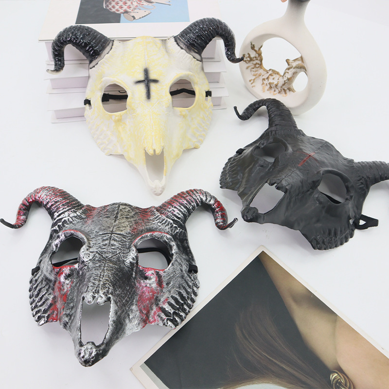 Halloween simulación máscara de plástico de cabra diabólica fiesta máscara de cráneo animal máscara de terror máscara facial completa