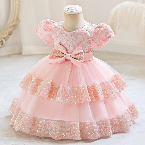 Children's first birthday dress for girls, princess style high-end girl dress, baby wedding dress, ball gown cake skirt, cross-border.