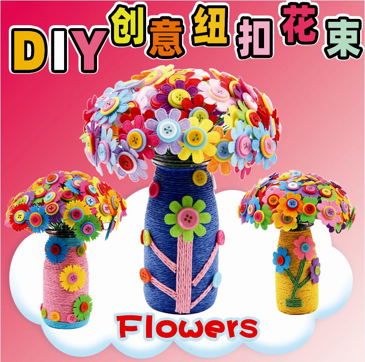 DIY botón bouquet paquete de material de juguete hecho a mano para niños educativos hechos a mano creativos juguetes transfronterizos al por mayor