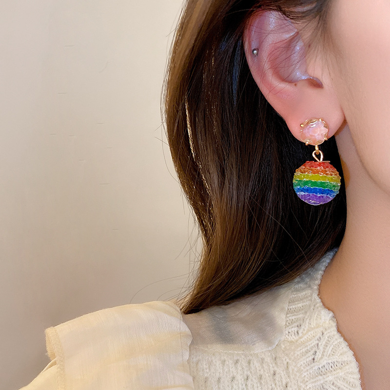 1 Pair Simple Style Rainbow Alloy Inlay Rhinestones Women's Drop Earrings display picture 9