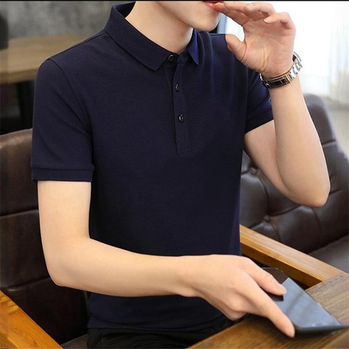 Men's Summer Short Sleeve T-Shirt Business High-end Luxurious Breathable Solid Color Thin Collared POLO Shirt Trendy