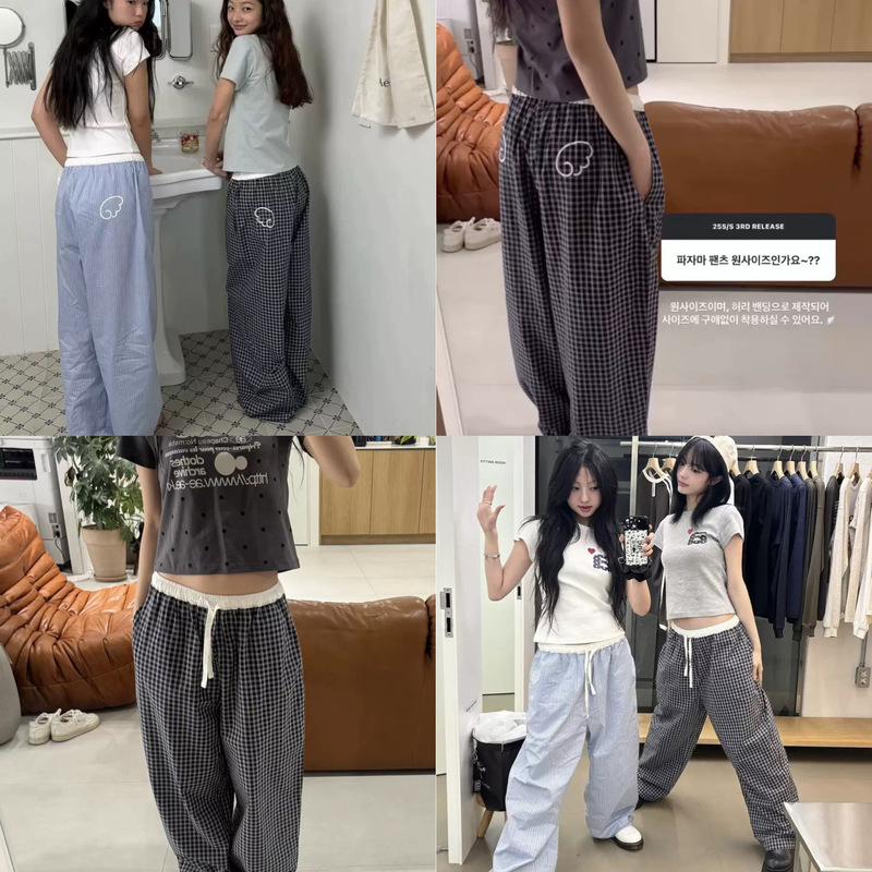 Korean Niche Aea* Waist Splicing Wings Printed Blue Stripesd Loose Wide-Leg Pants Plaid Straight Pants for Women Korean Niche Aea* Waist Splicing Wings Printed Blue Stripesd Loose Wide-Leg Pants Plaid Straight Pants for Women