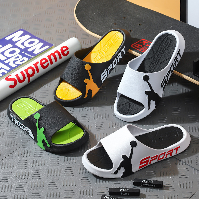 Non-slip new summer trendy basketball slippers men's sports leisure one-word slippers outdoor home slippers men's wholesale